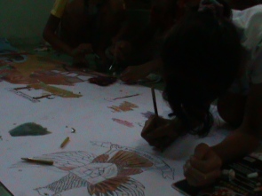 Keningar Primary School working on theor own symbols on their drawing.